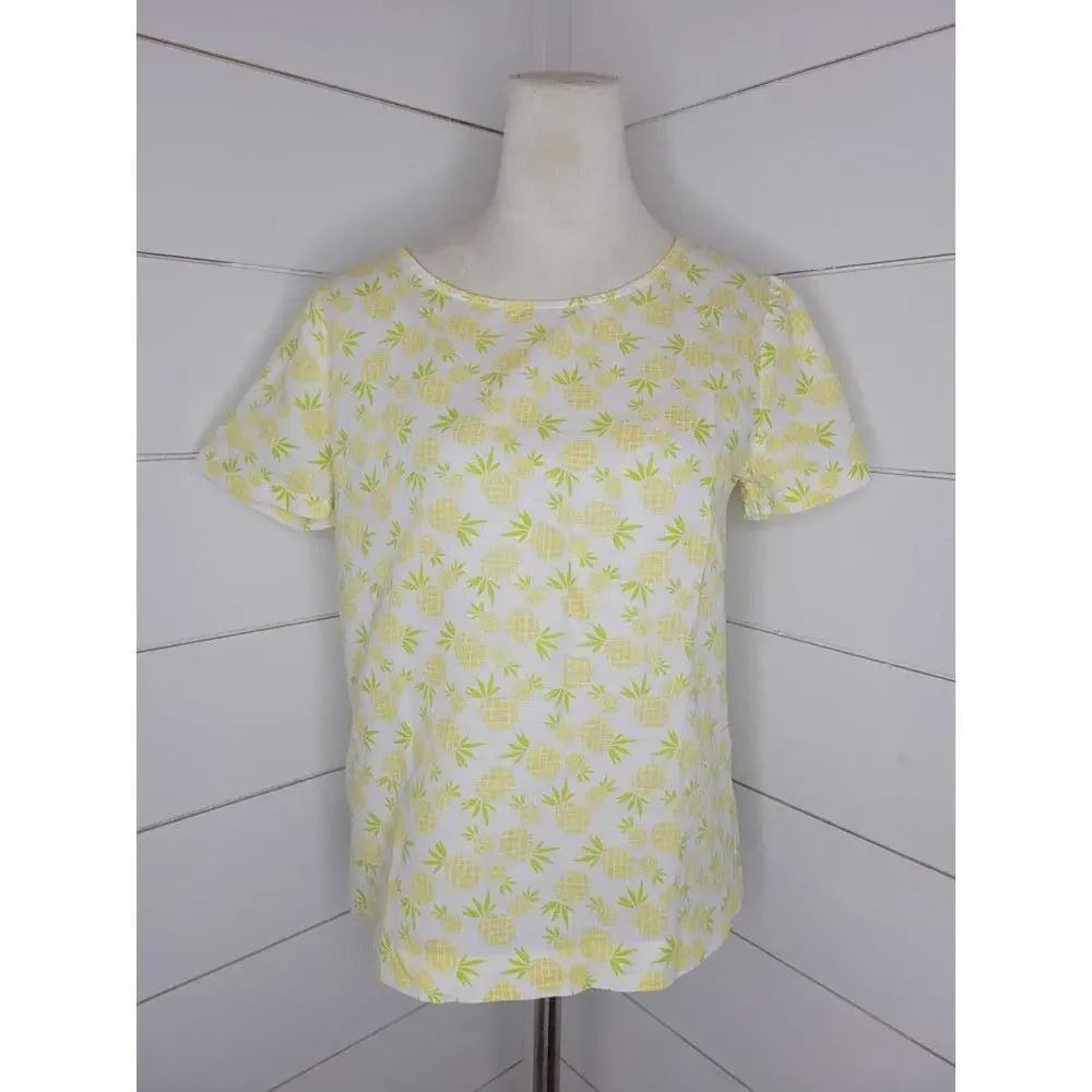 J Crew small white with pineapples blouse - Picture 1 of 5
